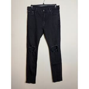 MNML Jeans Mens 36 Black Denim 5-Pocket Stretch Distressed Comfort Skinny Leg